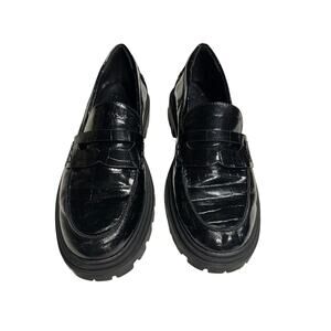 Just Fab Women’s Loafers Collette Paton Black 8 Chunky Alligator Grunge Goth